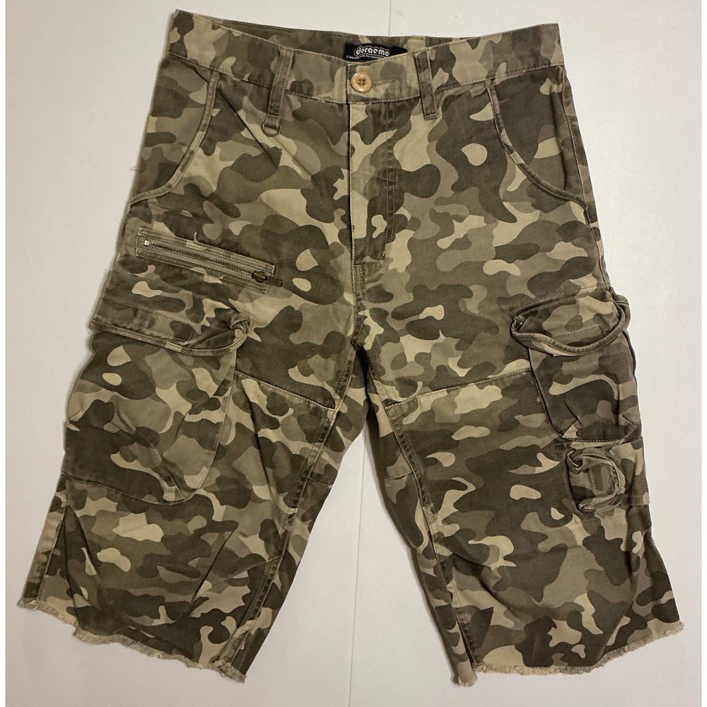 Y2K‎ Doraemon Camo Cargo Shorts Long Green Utility Anime Streetwear Mens M Sz 30